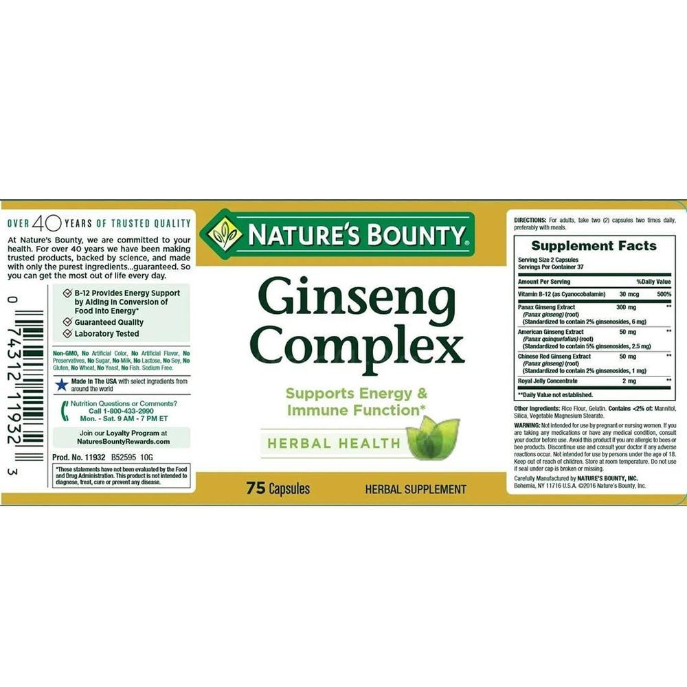 NAT.BOUNTY GINSENG COMPLEX CAPS 75'S
