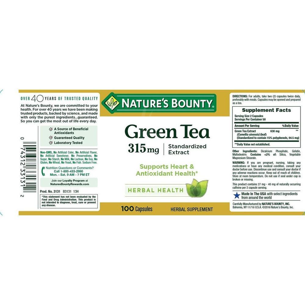 NAT.BOUNTY GREEN TEA EXT.315MG CAP 100'S
