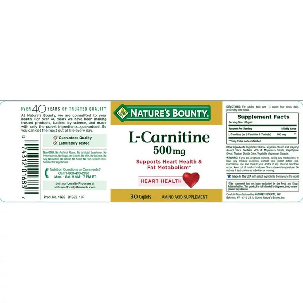 NAT.BOUNTY L-CARNITINE 500MG TAB 30'S 2