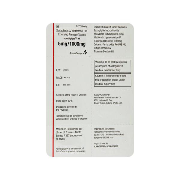 KOMBIGLYZE XR 5/1000MG TABLETS 30'S 3