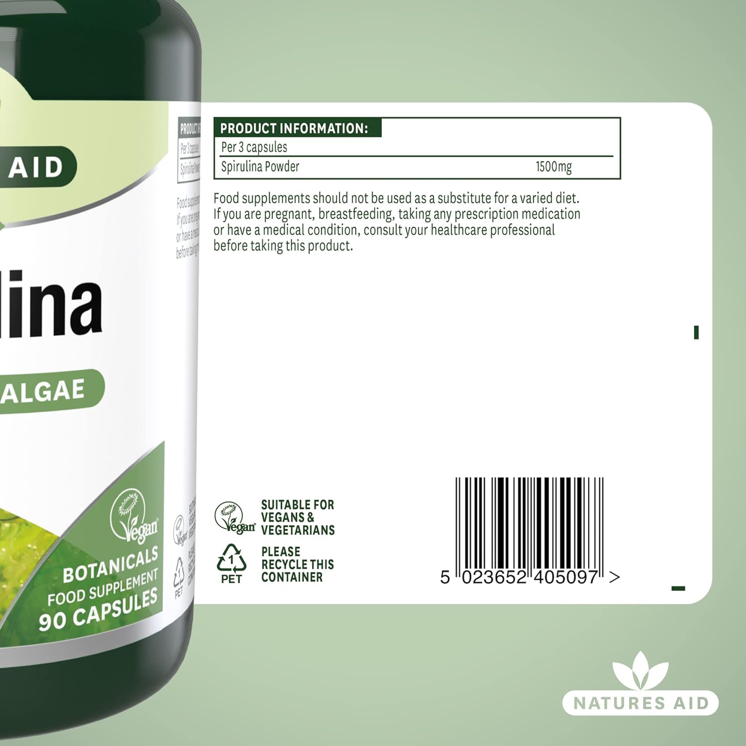 NAT.AID ORGANIC SPIRULINA 500MG CAP 90'S