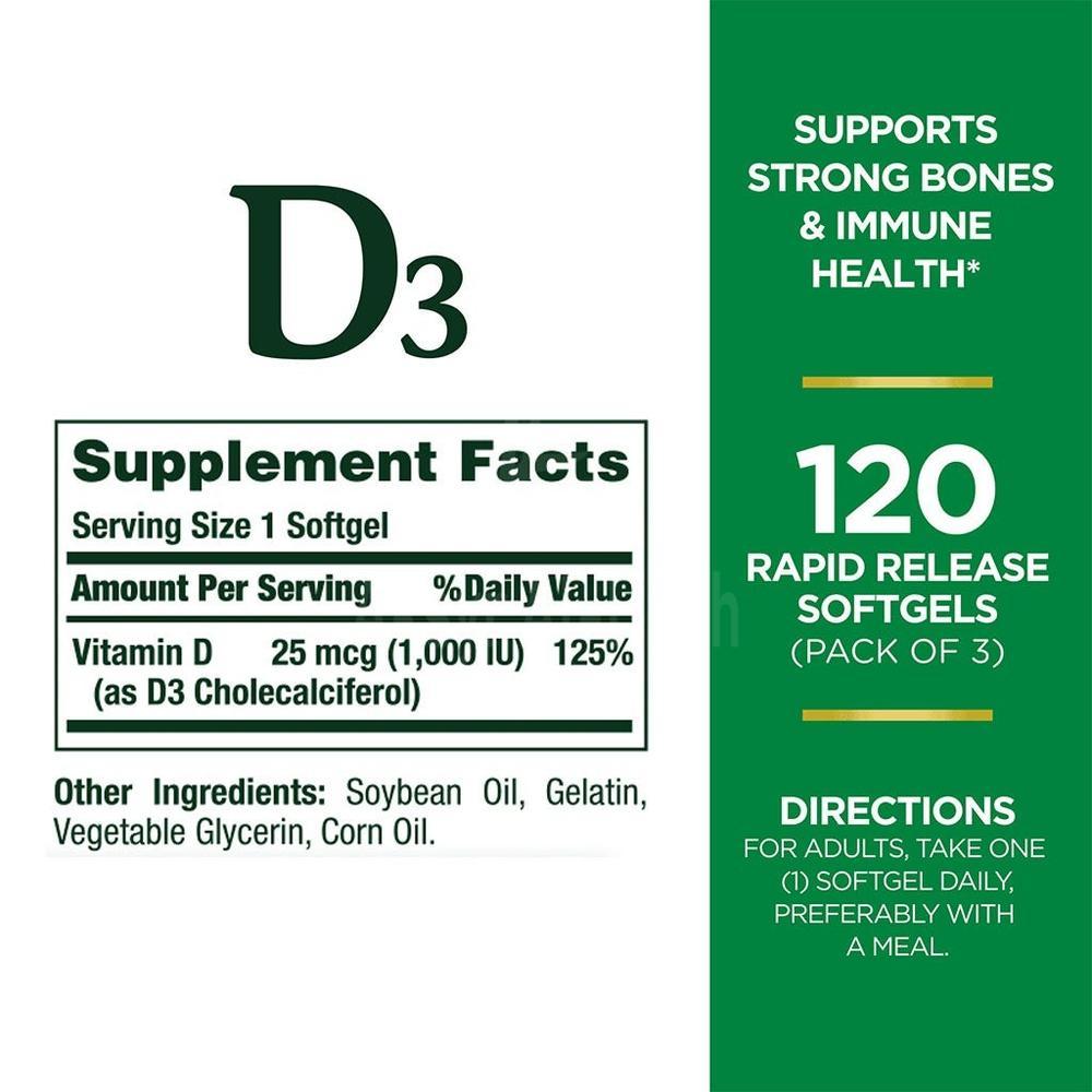 NAT.BOUNTY D3-1000IU SOFTGELS 120'S 1