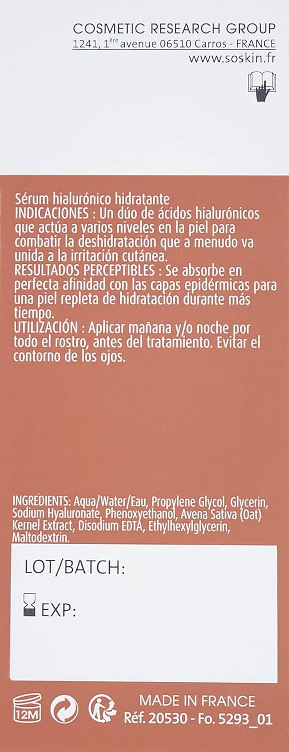SOSKIN HYDRAWEAR HYALURONIC ACID SERUM 2PM 30ML# 9457