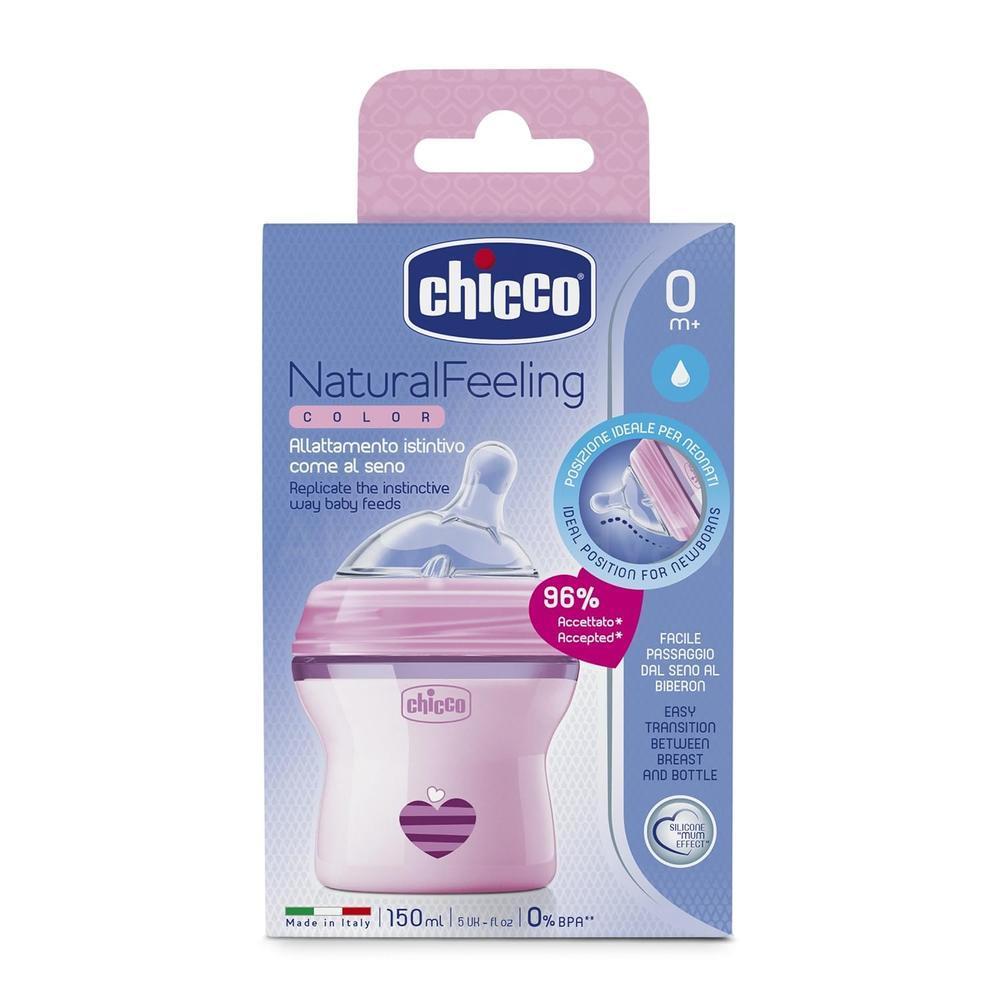 CHICCO NAT.FEELING BOTTLE 0M+PINK 150ML# 813111