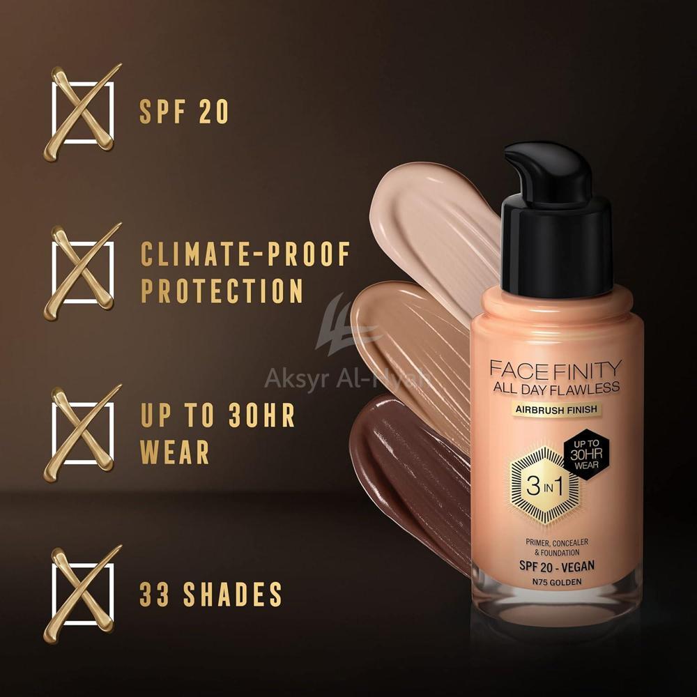 MFX FACEFINITY 3 IN 1 SPF20 FOUNDATION 75 GOLDEN 30ML 4