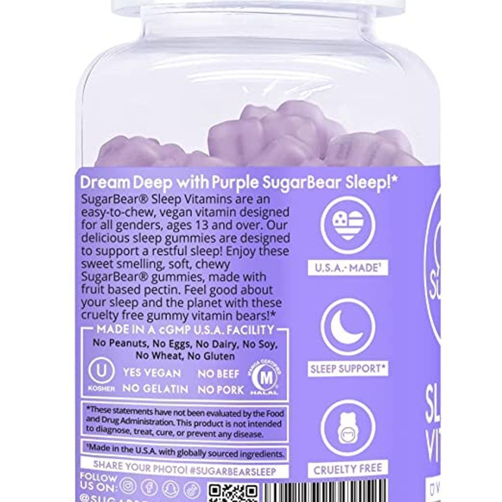 SUGAR BEAR SLEEP VITAMINS VEGAN GUMMIES 60'S 5