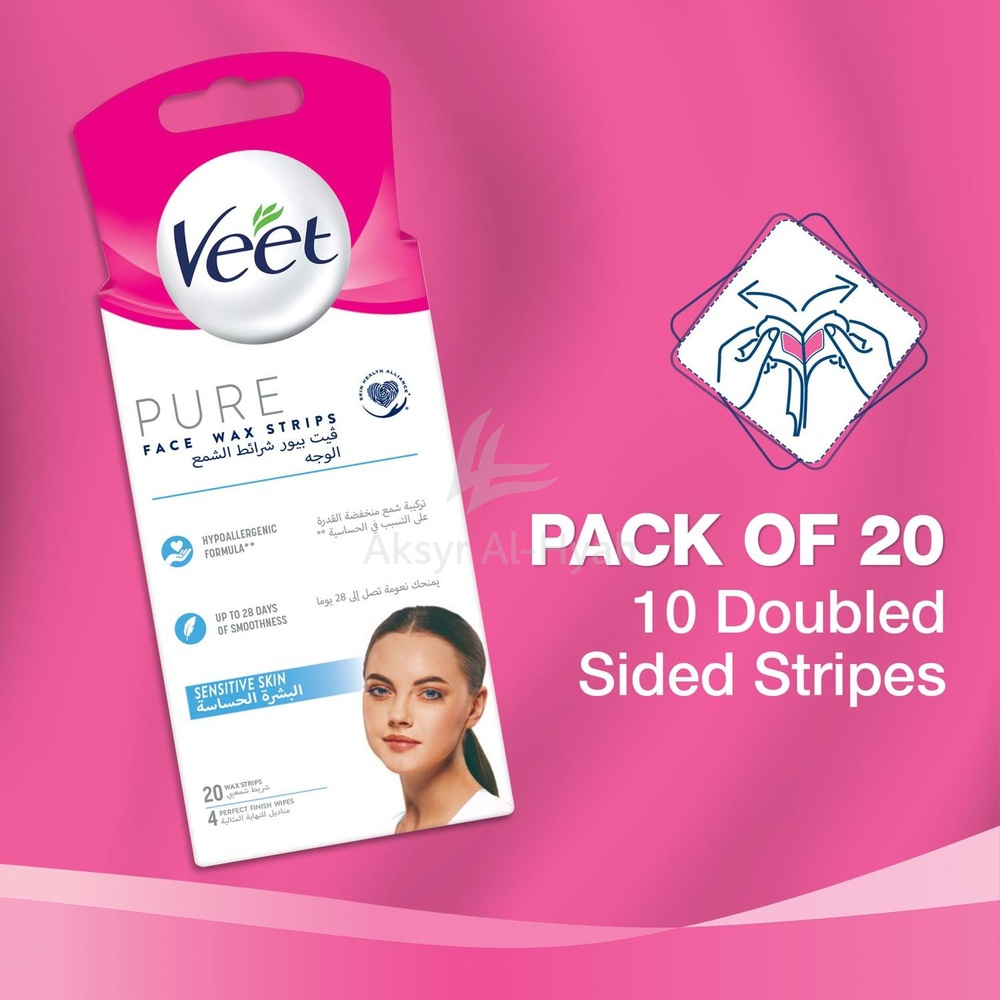 VEET PURE FACE SENS WAX STRIPS 20'S #8600 2
