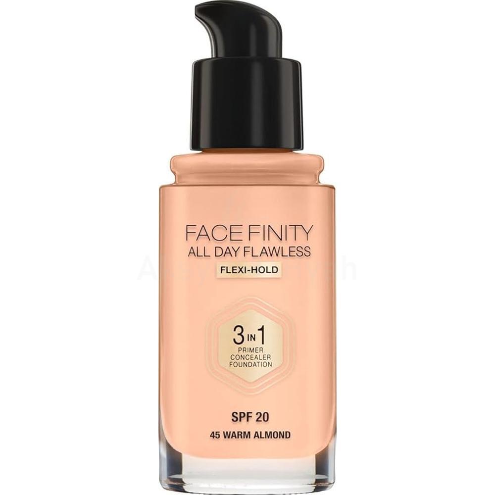MFX FACEFINITY 3 IN 1 SPF20 FOUNDATION 45 WARM ALMOND 30ML