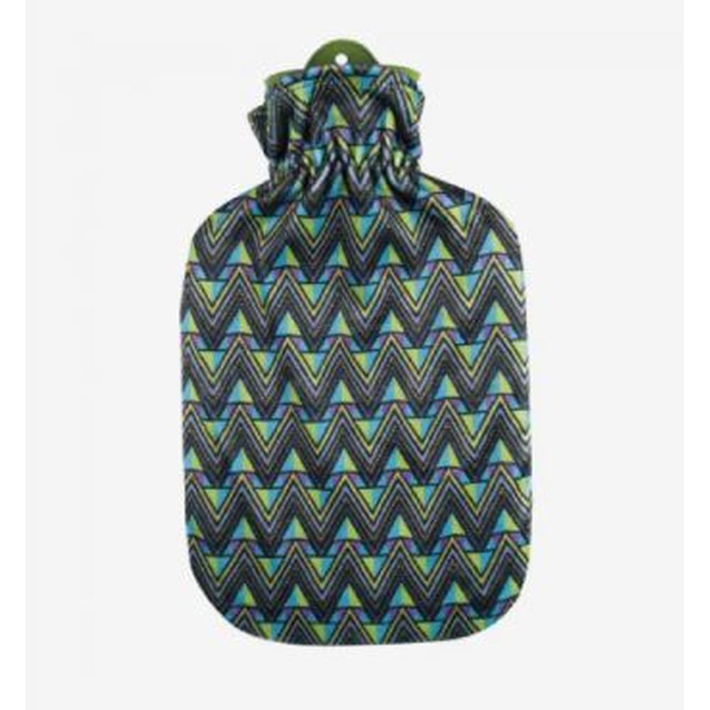 SANGER(13380) VELOUR COVER ZICK ZACK TURQUISE GREEN HOT WATER BAG 2LTR