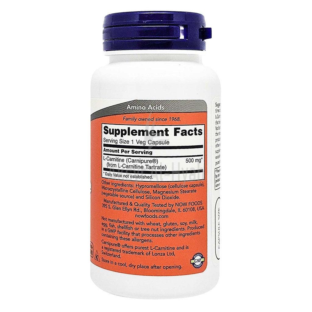 NOW L-CARNITINE 500MG CAPSULES 60'S #18969 6