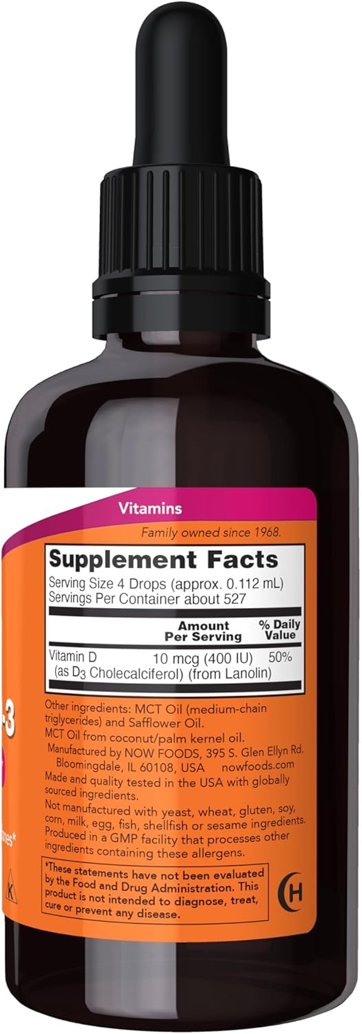NOW LIQUID VITAMIN D3 400IU DROP 59ML #18247 1