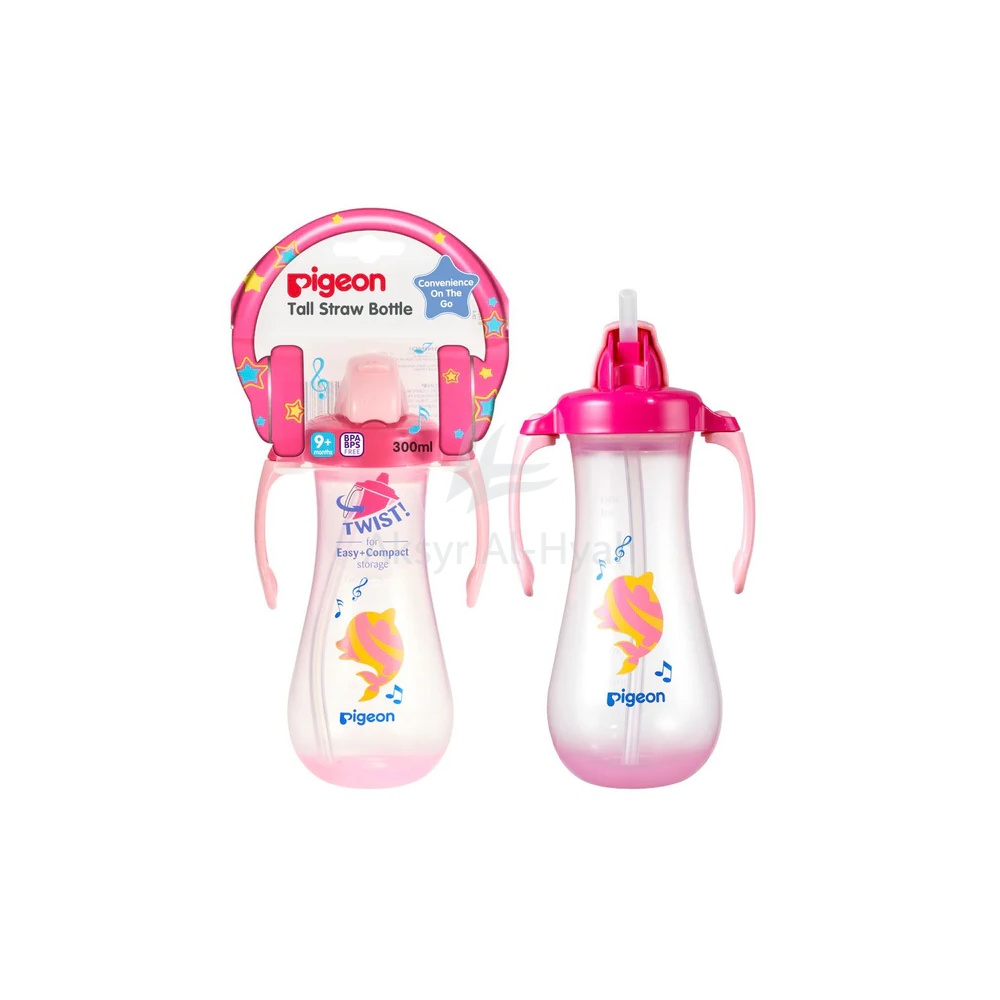 PIGEON(26216) TALL STRAW BOTTLE PINK 300ML