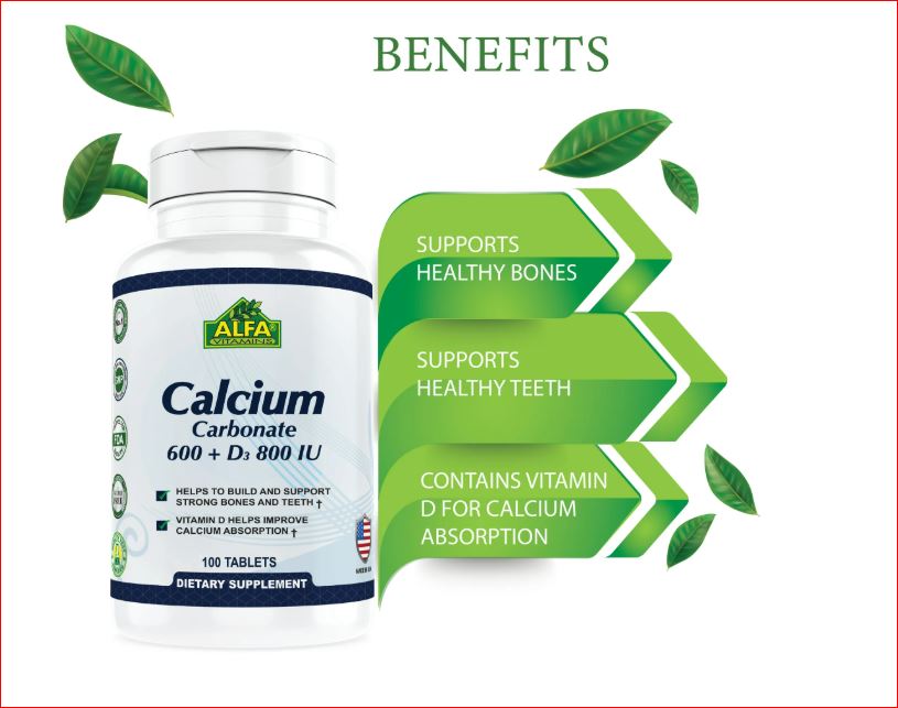 ALFA  CALCIUM CARBONATE 600+D3 800IU TAB 100"S #19462