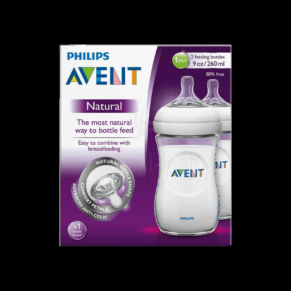 AVENT NATURAL FEEDING BOTTLE 1M+ 2 X 260ML(P) SCF033/27 #PA461