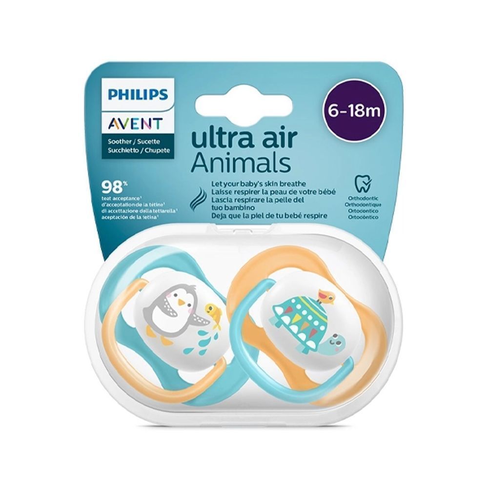 AVENT ULTRA AIR ANIMAL SOOTHER 6-18M 2'S SCF080/12 #PA246