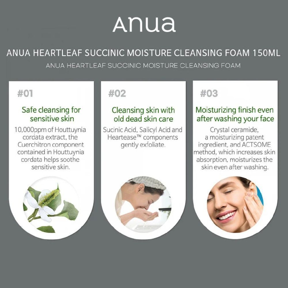 ANUA HEARTLEAF SUCCINIC MOISTURE CLEANS. FOAM 150ML 4
