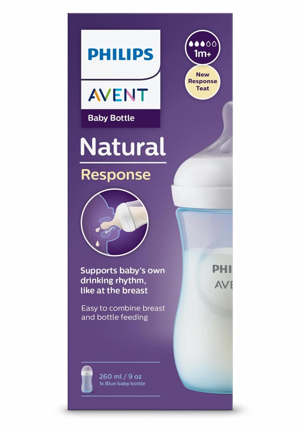 AVENT NAT 3.0 FEEDING BOTTLE 1M+ 260ML X1 BLUE SCY903/21 #PA708 1
