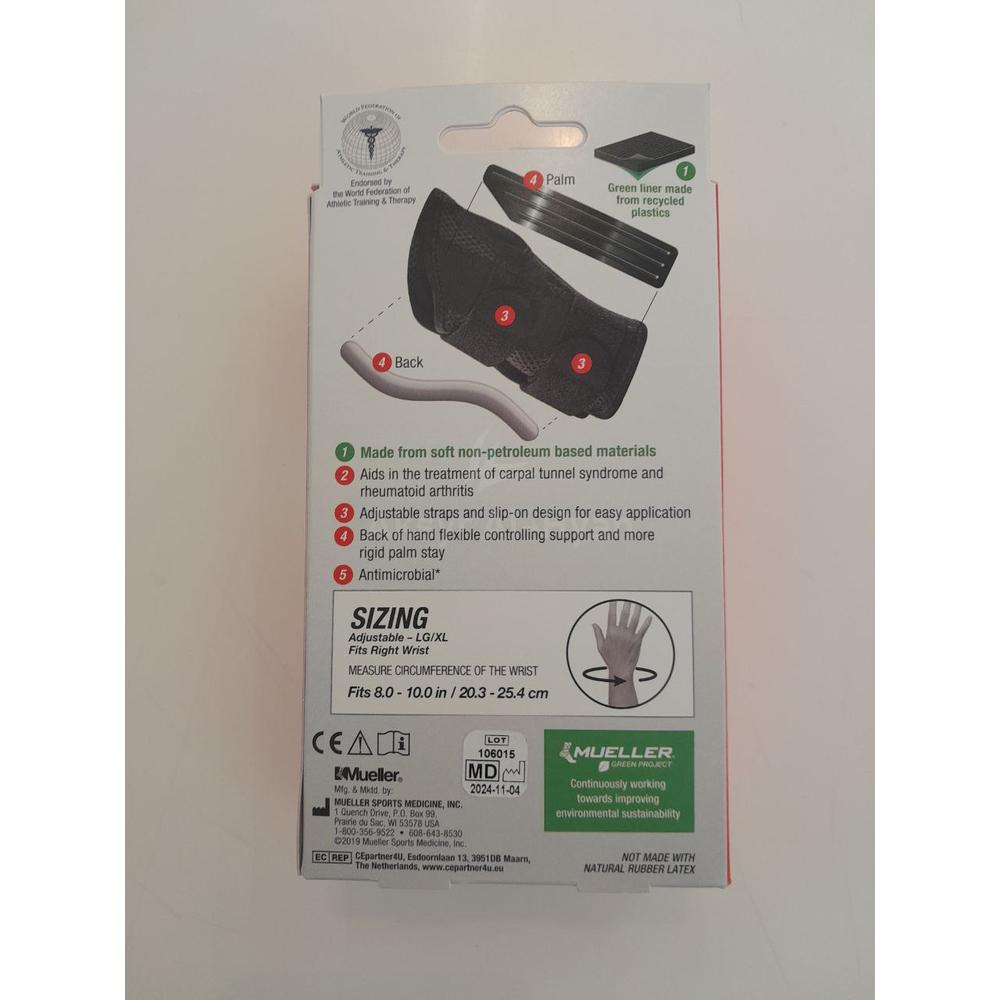 MUELLER FITTED WRIST BRACE RIGHT L/XL #86273 ML 5
