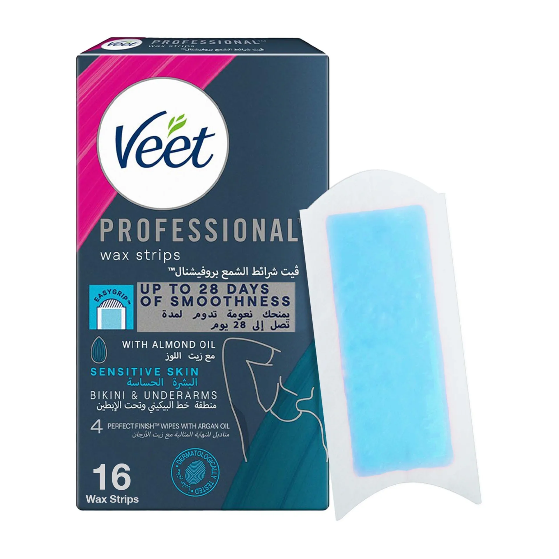 VEET PROFF. SENSITIVE BIKINI&UNDER ARM WAX STRIPS 16'S #7900