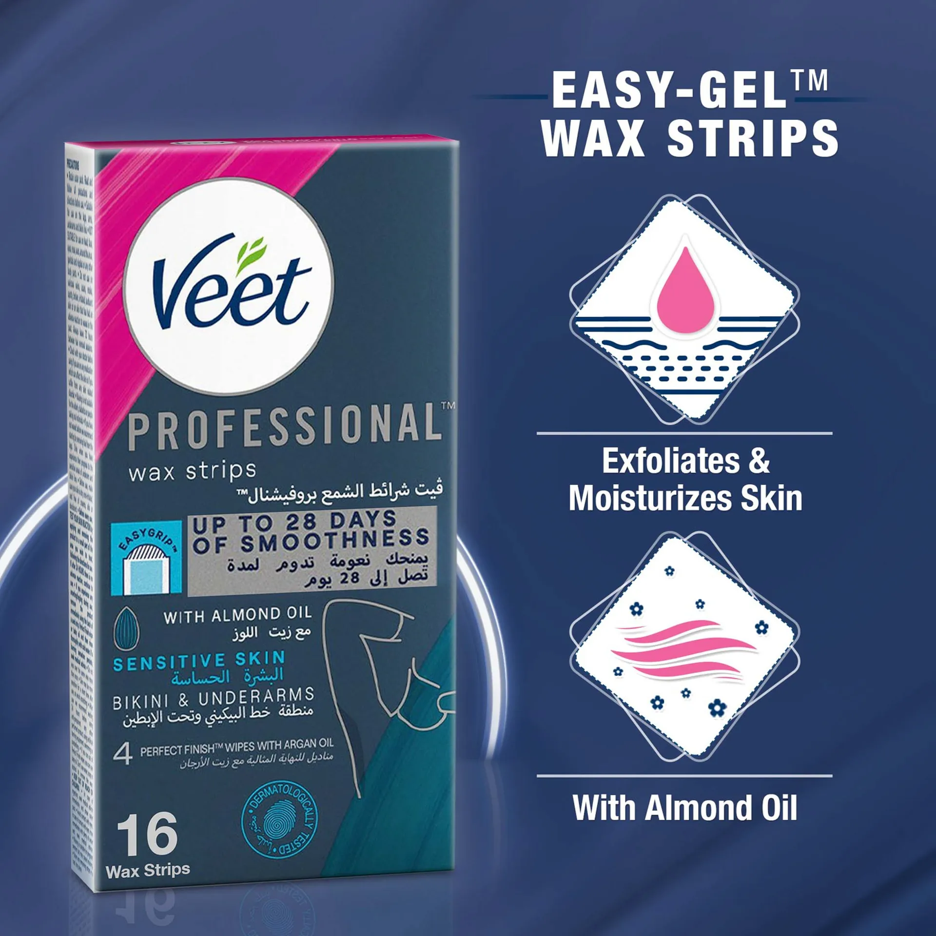 VEET PROFF. SENSITIVE BIKINI&UNDER ARM WAX STRIPS 16'S #7900 1